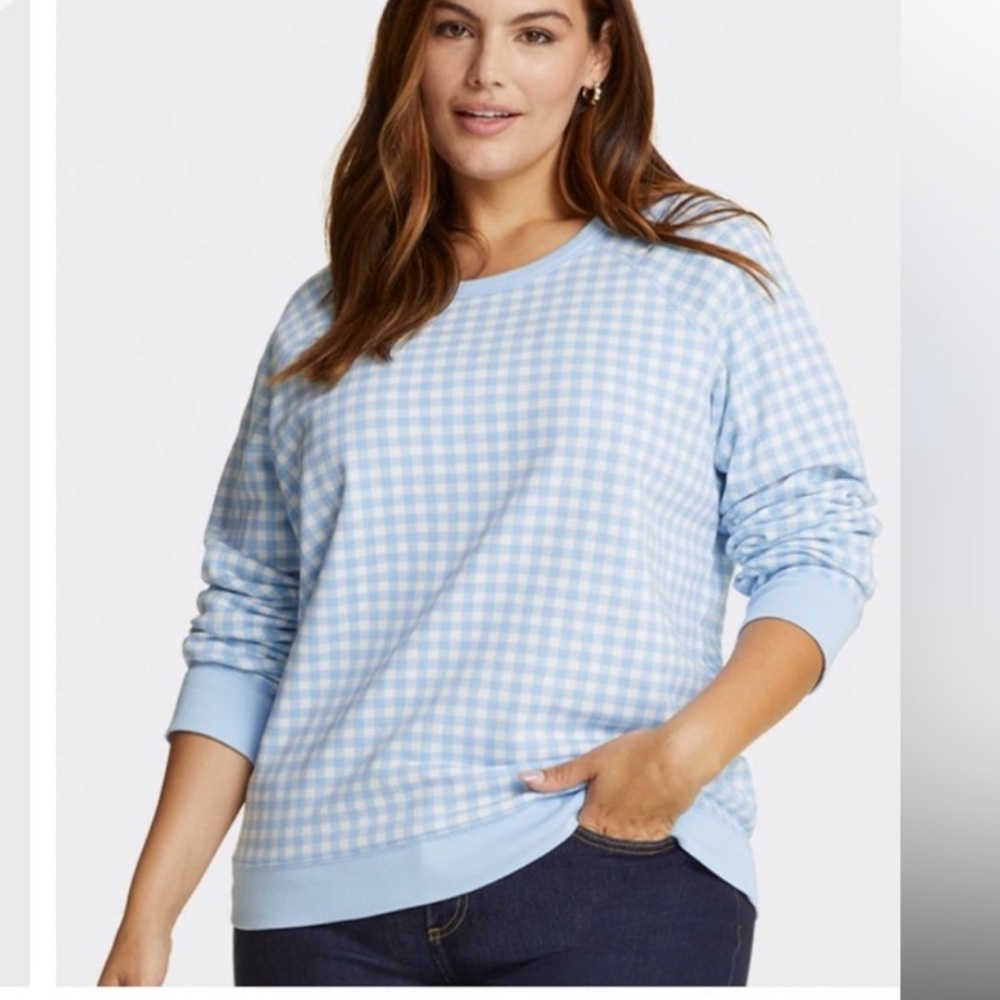 Draper James Light Blue Gingham Sweatshirt
